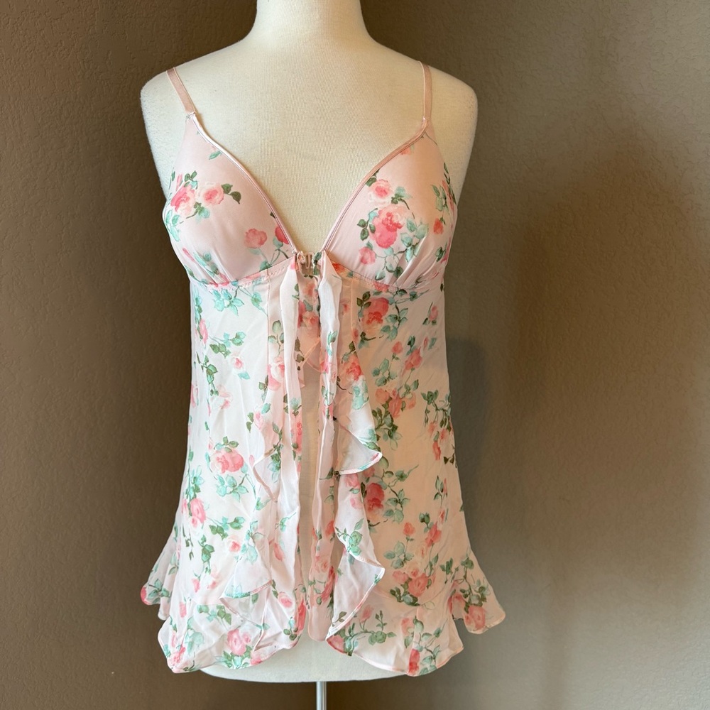 Gilligan & O'Malley Pink and Green Floral Camisole Medium